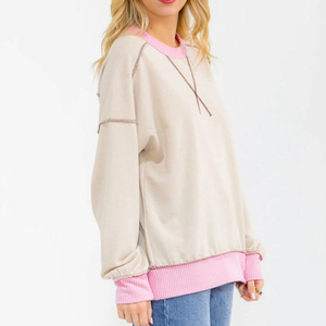 Women Oversized <b>Mock</b> <b>Neck</b> Sweatshirt Solid Gray 100% Cotton Drop Shoulder Long Sleeve Autumn Casual Wear - Product Image 4
