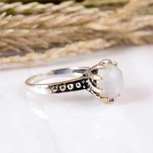 Vintage 925 Silver White Moonstone <b>Dainty</b> <b>Ring</b> Handmade Dotted Band Rainbow Moonstone Jewelry for Boutique Retailers - Product Image 2