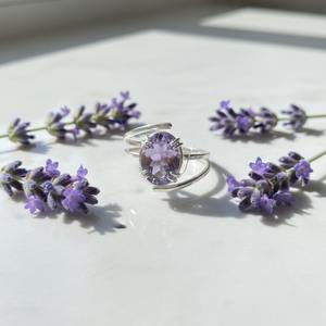 Joyería Minimalista de Plata de Ley 925 con Amatista de Corte Ovalado, Piedra de Nacimiento de Febrero, Engaste en Canal, Hecha a Mano, para Boda y Fiesta, de Terceros - Product Image 3