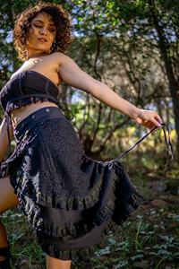 Falda con volantes cruzados |   Falda Élfica de Encaje de Algodón |   Ropa de Festival de Hadas Bohemias |   Falda larga estilo gitano con capas para mujer - Product Image 3