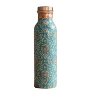 Custom Printed 100% Pure Copper Water <b>Bottle</b> Luxury Indian Traditional Floral Design Leakproof Eco-Friendly Vessel for Daily Use - Product Image 1