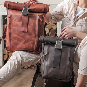 <b>Large</b> Capacity <b>Leather</b> Roll Top Rucksack Expandable Luggage Bag For International Trade Distribution LTBP-0214 - Product Image 1