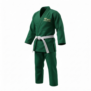 Kimono de BJJ WIZE INTERNATIONAL vert 100% coton, coupe classique, uniforme d'arts martiaux pour enfants, logo sur la manche gauche - Product Image 3