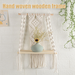 Mango Wood with Cotton Macram wooden <b>wall</b> <b>shelves</b> and <b>floating</b> <b>shelves</b> OEM Custom Wholesale | Aqdus Saleem India - Product Image 1