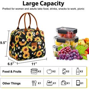 Sac à déjeuner isotherme à motif tournesols Wilson pour femme, boîte à déjeuner réutilisable, sac fourre-tout avec bandoulière réglable - Product Image 2