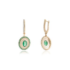 Hot Set Top Quality 14K Pure Yellow Gold Zambian Emerald & Diamond Lever <b>Back</b> Hoop Drop <b>Earrings</b> Bridesmaid Gift Jewelry - Product Image 5