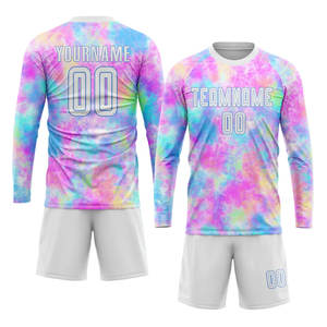 Uniforme de Fútbol Personalizado con Sublimación Tie Dye Blanco y Azul Claro, Transpirable y Absorbente de Humedad - Product Image 4