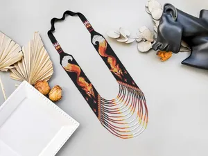 handmade Beaded Orange Fox <b>Necklace</b>, Black Beadwork <b>Statement</b> Jewelry, Unique Fox Themed <b>Necklace</b>, Gift for Nature Lovers, gift - Product Image 3