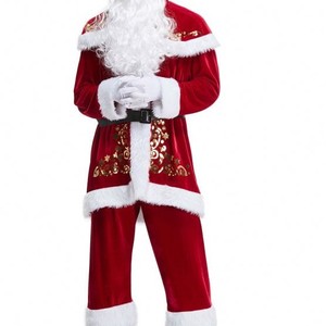Men Santa Claus Costume Red Velvet With Gold Embroidery White <b>Fur</b> <b>Trim</b> Christmas Outfit Adult Size men santa claus costume - Product Image 3