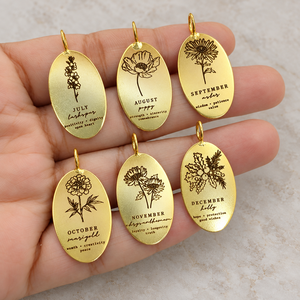 Pendentif ovale gravé fleur de naissance de décembre holly plaqué or en gros, bijoux personnalisés - Product Image 5