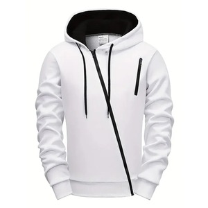 Men's Hooded Zip-Up Sweatshirt Solid Color Long Sleeve Casual Regular Fit Autumn Wear Red Lining Polyester Cotton Blend 2027 - Product Image 2