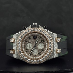 Reloj Cronógrafo de Cuarzo con Incrustaciones de Diamantes, Caja de Acero Inoxidable, Correa Negra, Reloj de Pulsera de Lujo, Cierre de Mariposa, Caja para Hombre - Product Image 4