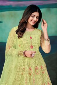 ชุดอานาร์กาลีผู้หญิงสุดหรู ดีไซน์ทันสมัยสำหรับงานปาร์ตี้และงานแต่งงาน แขนสามส่วน ผ้าเน็ตซานตูน แบบเย็บกึ่งสำเร็จ - Product Image 2