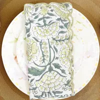 Offre Spéciale – Lot de 4 Serviettes de Table Carrées en Coton Pur Brodé et Imprimé à la Main, Couleur Verte Personnalisable – Qualité Supérieure, Meilleur Prix