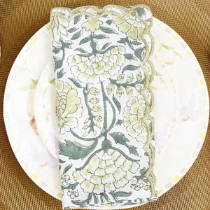 Nappe de table brodée en coton pur, faite à la main, imprimée au bloc, couleur verte, personnalisable, haute qualité, prix imbattable, en promotion - Product Image 4