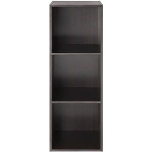 Libreria a 3 Ripiani Marrone Scuro con 3 Cubi Portaoggetti, Scaffale in Legno per Organizzazione - Product Image 2
