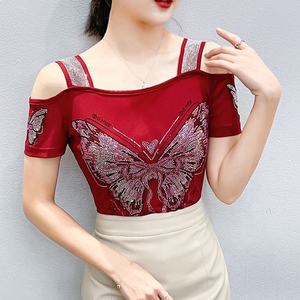 Robe Courte Femme Respirante à Manches Courtes, Coupe Ajustée, Motif Cœur Floral, Strass et Paillettes Brillantes, Sexy, Printemps/Été, pour Soirée en Boîte de Nuit - Product Image 2
