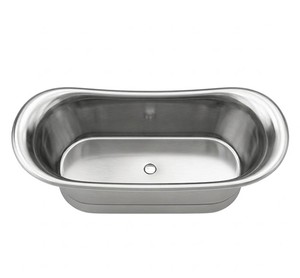 Bañera de Inmersión Ovalada de Acero Inoxidable Plateado Mate, Diseño Moderno con Drenaje Central, Precio de Mayoreo, Superventas - Product Image 1