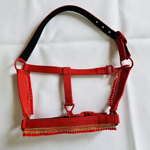 Nylon Durable Comfortable Horse Halter with Decorative Fringe Noseband & Matching Coated <b>Hardware</b> Sizes Full/Cob/ - Product Image 1