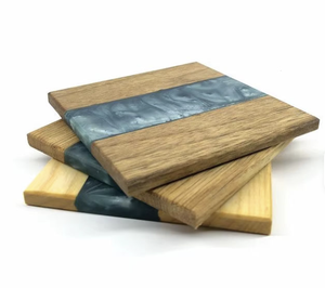 Sous-verres et porte-gobelets classiques écologiques en bois et résine époxy, 4x4 pouces, carrés, pour la cuisine - Product Image 5