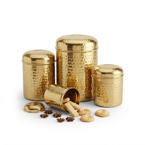 Handcrafted Hammered Brass Storage <b>Canister</b> <b>Set</b> with Airtight Lids Kitchen Containers for Tea Coffee Sugar Cookies OEM Wholesale - Product Image 1