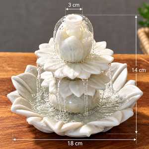 <b>Small</b> Marble Lotus Round Fountain Decorative Indoor Outdoor Tabletop <b>Vase</b> Hand Carved Floral Asian Zen White Stone Mini - Product Image 5