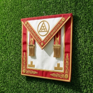 Écusson carré classique maçonnique brodé en 3D personnalisé avec bordure rouge et franges dorées, à coudre sur vêtement - Product Image 2