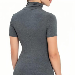 Women's <b>Turtleneck</b> Short Sleeve Jersey Solid Color Casual <b>Top</b> Regular Fit Breathable Organic Cotton Summer Logo Green Customized - Product Image 4