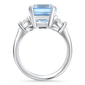 <b>Emerald</b> Cut Blue Gemstone Three Stone <b>Ring</b> with Trillion Side Stones 10K 14K 18K Gold 925 935 <b>Silver</b> - Product Image 4
