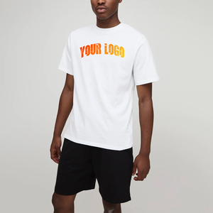 Camiseta de algodón blanca de alta calidad para hombre, con cuello redondo y estampado frontal de letras naranjas, ropa informal de verano a precios asequibles. - Product Image 1