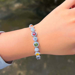 Pulsera de tenis unisex de oro con perlas de agua dulce y moissanita, diseño de halo, cadena brillante multicolor arcoíris, estilo hip-hop - Product Image 2