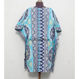 Vestido Kaftán Corto Ajustado con Cuello en V, Estampado Floral Indio, de Algodón Ecológico, para Mamás, Ropa de Playa, Ropa de Dormir, Estilo Casual Vintage de Invierno - Product Image 5