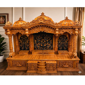 Altar del Templo Iskcon para la Comunidad Gujarati, Majestuoso Mandir de Madera Maciza Marrón para el Hogar, Gabinete de Puja Hecho a Medida al por Mayor - Product Image 2