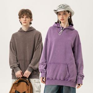 High Quality 400gsm 80% Cotton 20% Polyester Unisex Oversized Drop Shoulder Snow Acid <b>Wash</b> Vintage Pullover Hoodie For Men Women - Product Image 3