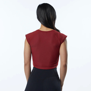 Women's <b>Red</b> Sleeveless O-Neck <b>Crop</b> <b>Top</b> Cold Shoulder Knitted Casual Solid Color Breathable Spandex Polyester Pullover - Product Image 2