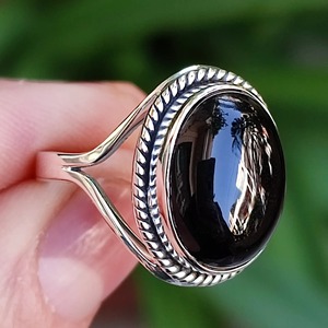 Black Onyx Bezel Setting Ring 925 Sterling Silver Statement Promise Boho Jewelry for Women July Birthstone Wedding Gift - Product Image 1