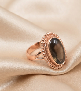 Pure 925 Sterling <b>Silver</b> Oval Smoky Quartz Inlay Bezel <b>Ring</b> Rose Gold Plated Vintage Artisan Gemstone <b>Statement</b> <b>Ring</b> Women - Product Image 4