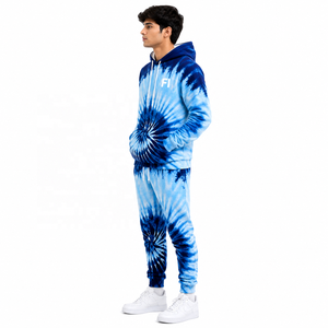 Ensemble de survêtement décontracté oversize tie-dye avec sweat à capuche et pantalon de jogging en molleton bouclette, style streetwear, pour commandes en gros - Product Image 4
