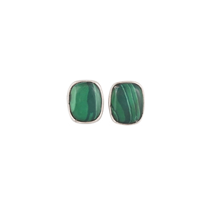 Natural Malachite <b>Stud</b> 925 Sterling <b>Silver</b> <b>Earrings</b> 2.5 gram 10x8 mm Rectangle <b>Silver</b> Plated <b>Earring</b> <b>for</b> <b>Women</b> | 1 Pair - Product Image 1