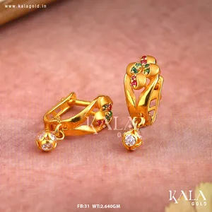 Boucles d'oreilles fantaisie Bali rondes en or 18 carats, taille brillant, traditionnelles et élégantes, pour femme, avec clip diamanté, idéales pour un cadeau - Product Image 2