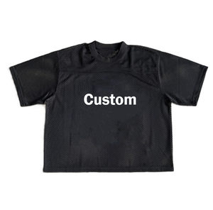 Men's Black Mesh Oversized Football Jersey Tee Custom Print Logo Drop Shoulder Breathable Streetwear Blank Mesh T Shirt - Product Image 1