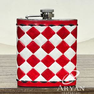 Nouvelle Arrivée March Expo : Gourde de Poche Artisanale en Cuir Véritable à Carreaux, en Acier Inoxydable, Anti-Fuite, pour Whisky - Product Image 1