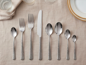 Juego de cubiertos clásico de acero inoxidable con diseño de mango retorcido, alto brillo espejo, apto para lavavajillas, para bodas, cenas y hoteles. - Product Image 3