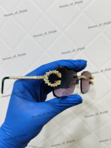 Gafas de sol de lujo sin montura plateadas con incrustaciones de moissanita, estilo HipHop, para hombre y mujer - Product Image 2