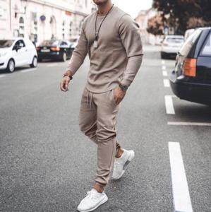 Ensemble de survêtement blanc pour homme, sweat-shirt à manches longues et col rond, pantalon de jogging, couleur unie, tenue de sport décontractée, coupe régulière longueur entière - Product Image 5