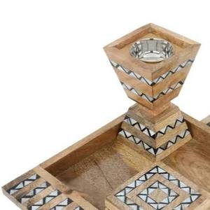 Bone Inlay Mango Wood Incense Burner Set Bulk Hourglass Bakhoor Censer with Matching Storage <b>Box</b> and <b>Large</b> Handled Serving Tray - Product Image 6