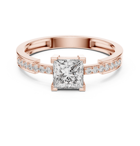 14K Rose Gold Princess & Round Cut Lab Grown Diamond Engagement <b>Ring</b> Band Wedding <b>Ring</b> for Women Party New Grown Diamond - Product Image 3