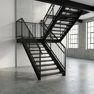 Industrial Steel Staircase With Metal <b>Railing</b> Straight Design <b>For</b> Indoor Use Durable Construction - Product Image 5