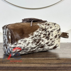 Personalized High Quality Hair on Genuine Cowhide Leather with Tassel Toiletry Bag Makeup Cosmetic Storage Travel Organizer <b>Box</b> - Product Image 1