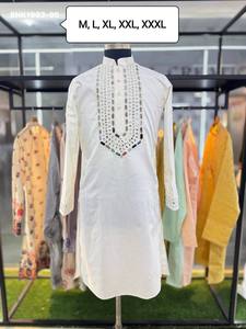 Best Quality Pure Silk with Yoke & Sleeve Boder Mirror-work Full-Sleeve & Knee-Length <b>Kurta</b>-Payjama Collection Wholesale Supply - Product Image 6